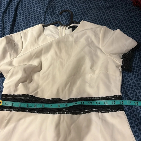 Aqua  white black lace trim loose fur A line mini dress - Picture 11 of 12